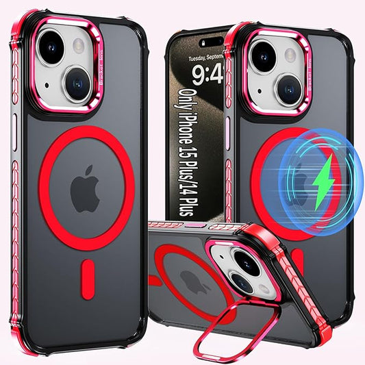 14 Plus Case Magnetic for iPhone 15 Plus / 14Plus Phone, 6.7 Inch,with Kickstand,[Compatible with MagSafe Accessories],Magnetic Case for iPhone 14 Plus / 15 Plus, Red