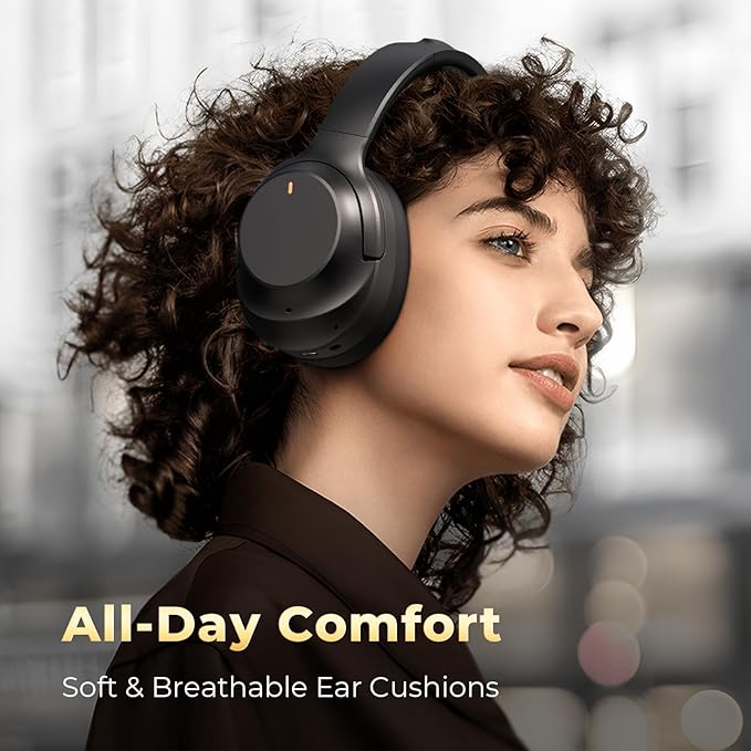 Active Noise Cancelling Headphones, Upgraded Wireless Bluetooth Headphones Over Ear with ENC Mic, HiFi Stereo Deep Bass, Noise Canceling Headphones Lightweight, BT 5.4, for Travel/Office/Home, Black