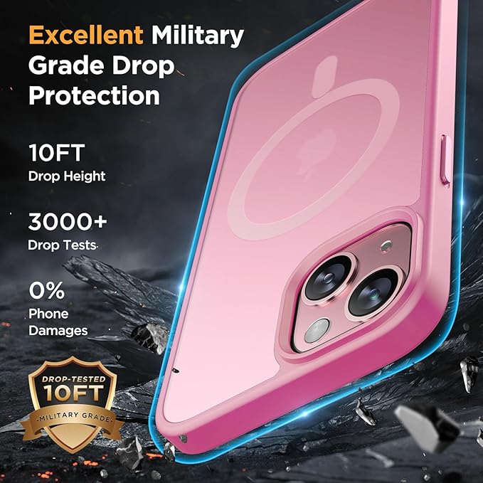 Miracase Magnetic for iPhone 15 Case (Compatible with MagSafe)（with 2X Screen Protectors） Military-Grade Protection, Anti-Fingerprint Translucent Matte Phone Cover for iPhone 15 6.1 inch, Mes Pink