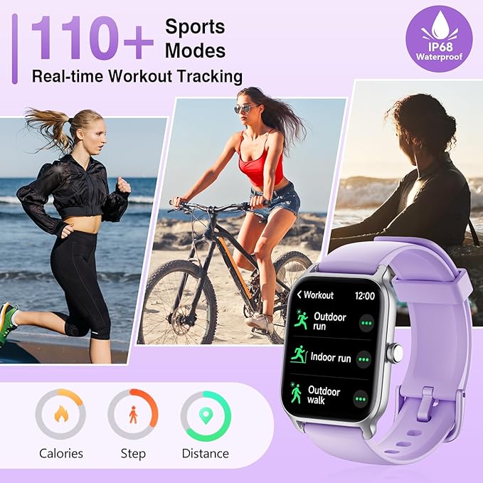 Smart Watches for Women Men, 2025 Smartwatch 1.8'' Alexa Fitness Tracker Smart Watch Compatible for Android iPhone with Bluetooth Call (Answer/Make), IP68 Waterproof Heart Rate/Sleep/SpO2 Monitor 110+