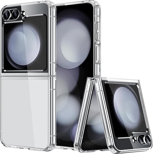 Case for Samsung Galaxy Z Flip 6, Ultra Slim Flip 6 Case, Anti-Scratch Anti-Yellowing PC Back Cover & TPU Hinge Connectors Shockproof Protective Phone Case for Z Flip6 5G (Basic+Clear)