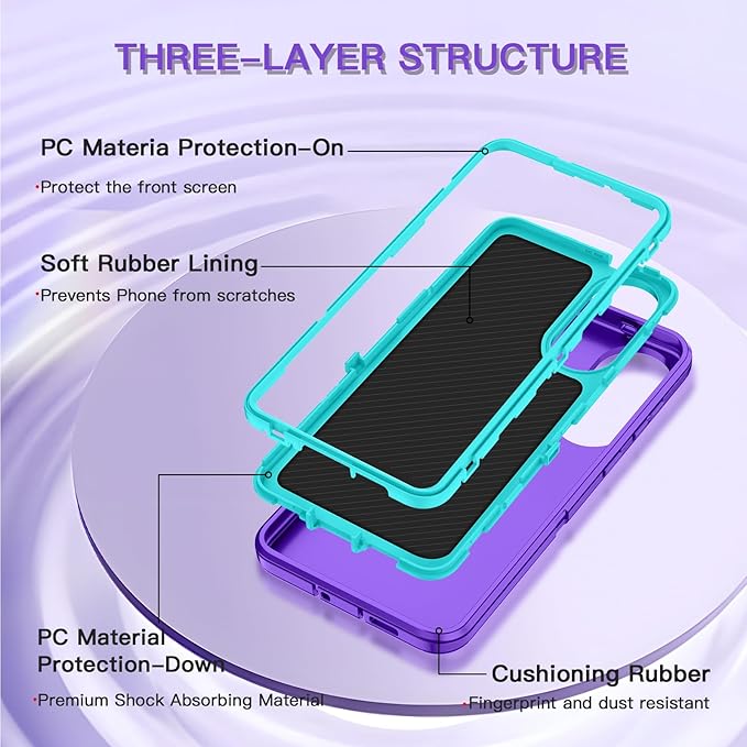 for Samsung Galaxy S25 Edge Case Heavy Duty Protective Shockproof Dropproof 3-Layer Full Body Protection [Without Screen Protector] Tough Rugged Case for Galaxy S25 Edge,Purple/Green