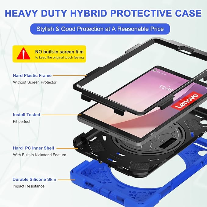 TSQQST for Lenovo M8 Tablet Case 4th Gen TB301XU 2024 Release | Heavy Duty Rugged Kids Case with Rotatable Kickstand & Hand Strap Shoulder Strap for Lenovo Tab M8 8 Inch TB-300FU 2023| Blue