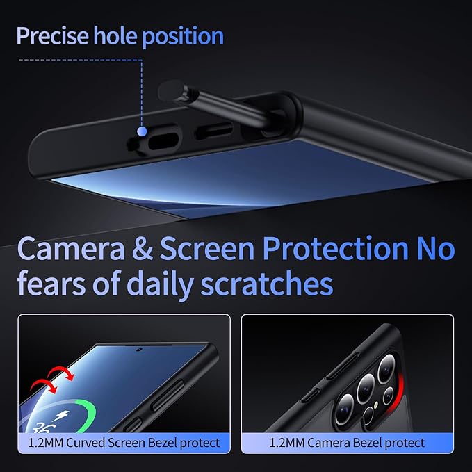 for Samsung Galaxy S25 Ultra Case,Compatible with Magsafe [Wireless Charging],with 360°Rotatable Magnetic Ring Stand Matte Translucent Slim Soft Edge Phone Kickstand,Black