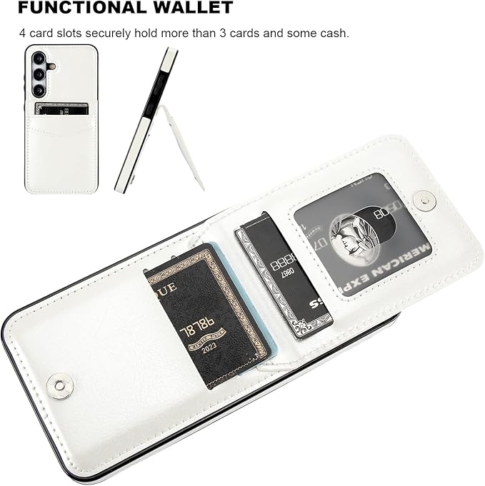 KIHUWEY for Samsung Galaxy S24 Case Wallet with Credit Card Holder, Flip Premium Leather Magnetic Clasp Kickstand Heavy Duty Protective Cover for Samsung Galaxy S24 6.2" (White)