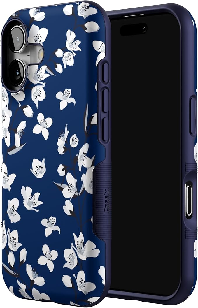Casely iPhone 17 Case | Floral Forest | Navy Cherry Blossom Floral | Bold Protective Design | Compatible with MagSafe