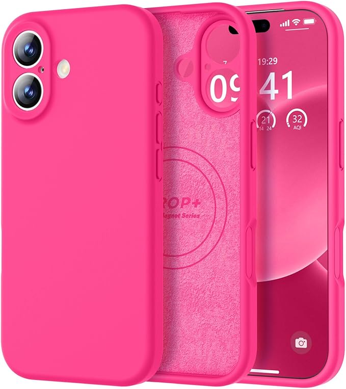 Vooii Magnetic Compatible with iPhone 17 Case (Compatible with Magsafe) (Upgraded Camera Protection) Liquid Silicone Shockproof Full Body Protective Phone Cover for Women Men, Hot Pink, 6.3"