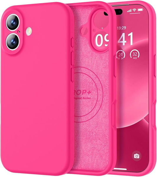 Vooii Magnetic Compatible with iPhone 17 Case (Compatible with Magsafe) (Upgraded Camera Protection) Liquid Silicone Shockproof Full Body Protective Phone Cover for Women Men, Hot Pink, 6.3"