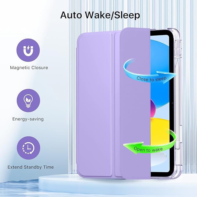 MoKo for iPad (A16) 11th Generation Case 11 Inch 2025, iPad 10th Generation Case 10.9 Inch 2022 with Pencil Holder, Slim Light Trifold Protective Cover with Hard PC Translucent Back Shell, Lilac