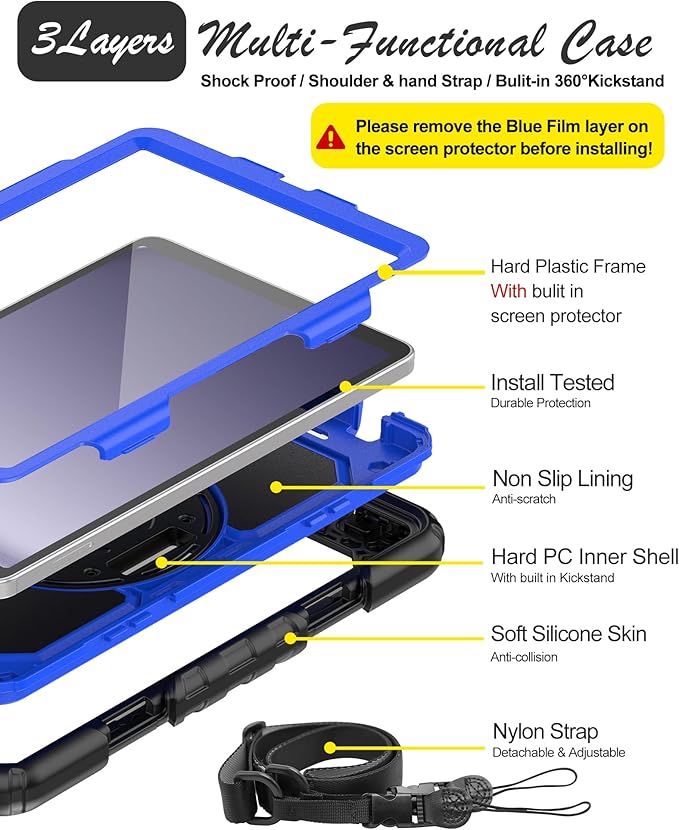 Case for Samsung Galaxy Tab A9 8.7 inch, Shockproof Design with Screen Protector/Rotating Kickstand/Pen Holder/Shoulder & Hand Strap, Heavy Duty Protective for Samsung A9 Tablet Case (Blue)