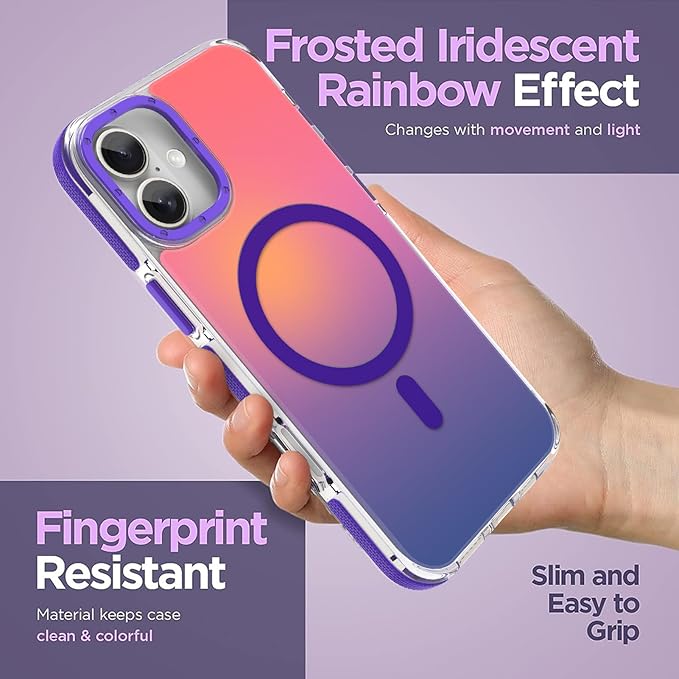 MOWIME Magnetic Case for iPhone 16 Plus [Compatible with Magsafe] [Cute Fashion Fluorescent Design] [1 Screen Protector] Slim Translucent Matte Case for iPhone 16 Plus 6.7" 2024, Purple