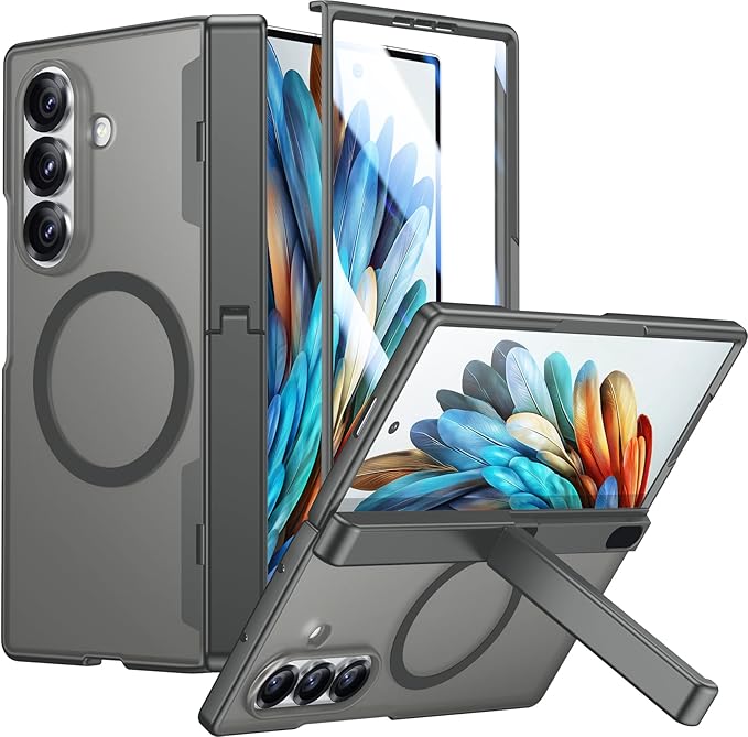 Temdan Magnetic for Samsung Galaxy Z Fold 7 Case,[Compatible with MagSafe][Built-in HD Screen Protector&Invisible Kickstand][Hinge Protection]Translucent Matte Shockproof Phone Case for Z Fold 7,Gray