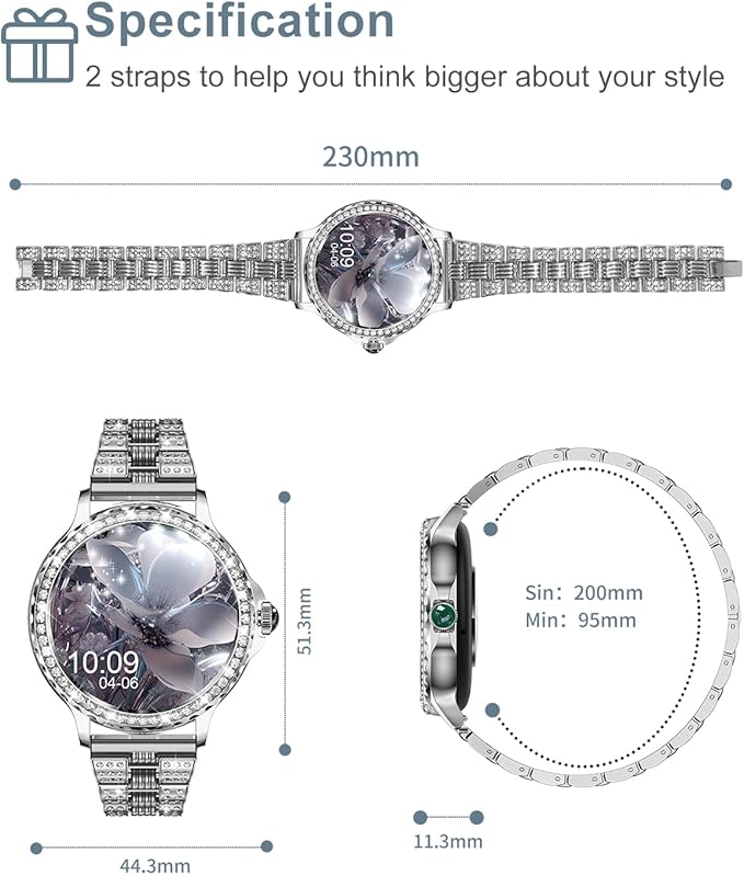 Smart Watches for Women(Answer/Make Calls) with Diamonds, 1.3” HD Bluetooth Smart Watch for Android iOS Phones, IP68 Waterproof Fitness Activity Trackers Smartwatch with Heart Rate/SpO2/Sleep Monitor