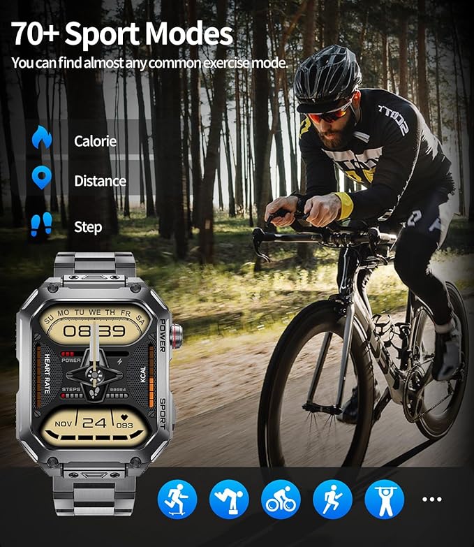 LIGE Military Smart Watches for Men, 1.96'' HD Screen Smartwatch with Answer Make Call, Metal Smart Watch for iOS Android Phone, Fitness Tracker with Heart Rate Sleep Monitor, 5ATM Waterproof