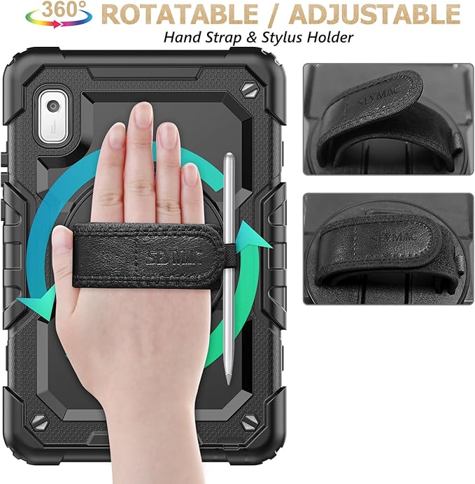 SEYMAC stock Case for Lenovo Tab M9 (TB-310FU) 2023 with Screen Protector, Drop-Proof Protection Cover with 360° Rotating Stand &Strap [Pen Holder] Case for Lenovo Tab M9 9'' (Black)