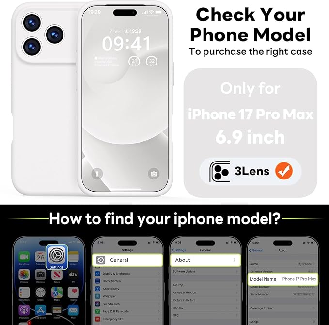 Vooii Magnetic Compatible with iPhone 17 Pro Max Case (Compatible with Magsafe) (Upgraded Camera Protection) Liquid Silicone Shockproof Full Body Protective Phone Cover for Women Men, White, 6.9”