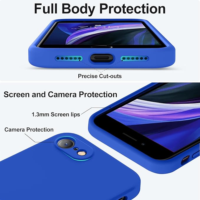 Vooii for iPhone SE Case 2022/3rd/2020,iPhone 8/7 Case, Upgraded Liquid Silicone with [Flat Edges] [Camera Protection] [Soft Anti-Scratch Microfiber Lining] Phone Case for iPhone SE - Klein Blue
