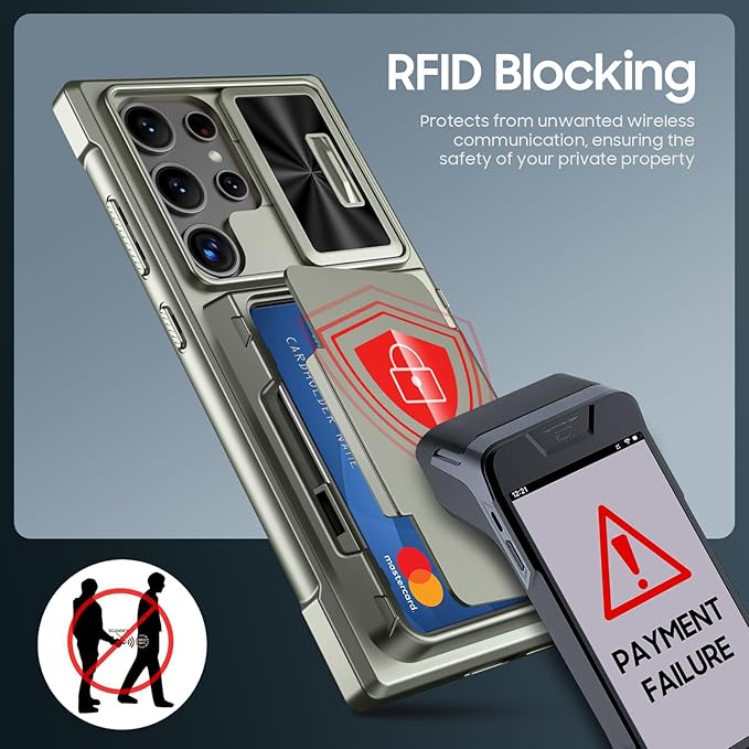 for Samsung Galaxy S24 Ultra Wallet Case with RFID Blocking Card Holder & Camera Cover & Kickstand, Full Body Shockproof Case for S24 Ultra 6.8Inch 2024-Champagne Primary Titanium(Upgraded)