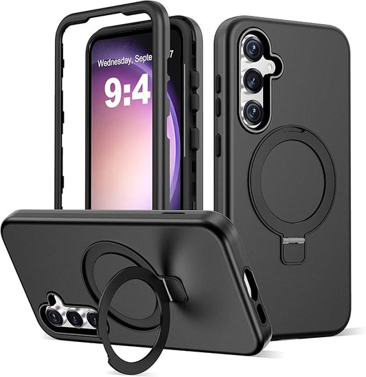 Designed for Samsung Galaxy S23 FE Case with Magnetic Ring Stand [Compatible with Mag-Safe][Military Grade Drop Protection][Build in Kickstand] Shockproof S23 FE Phone Case 6.4",Black