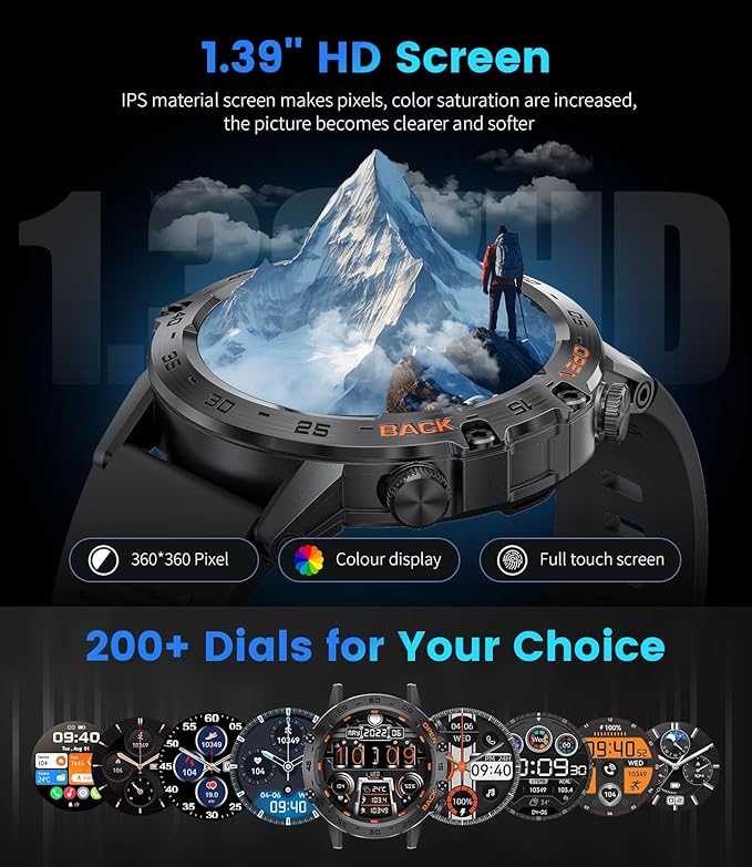 Smart Watch for Men Answer/Make Call for Android iOS, 400mAh Military Smartwatch Heart Rate Blood Oxygen Sleep Monitor Step Counter, 2 Watch Straps,Waterproof Outdoor Smart Watches Brown