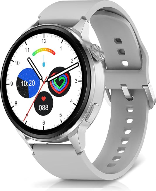 Smart Watch for Men & Women - Android Phones, Make/Answer Calls, Messaging, Voice Assistant, NFC Functions, Wireless Charging, Long Battery Life, Silver