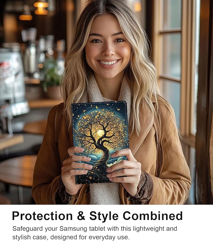 Case for Samsung Galaxy Tab S10 Ultra/Galaxy Tab S9/S8 Ultra 14.6-Inch, Slim PU Leather Stand Cover with Auto Wake/Sleep, Multi-Angle Viewing & Shockproof, Glowing Tree