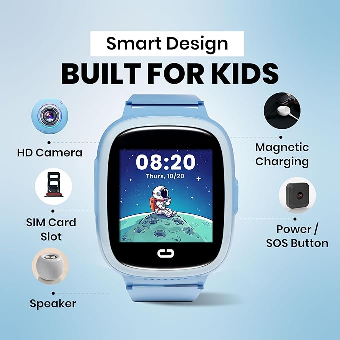 Kids Watch with GPS Tracker, Two-Way Calling, Real-Time Tracking & SOS Alerts - Smart Watch for Kids Call and Text with Geo-Fencing, School Mode, Water-Resistant, Long Battery Life & Parental Controls