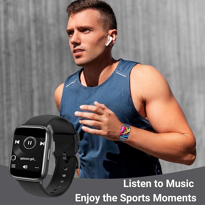 Smart Watch for Men Women, 1.8" Full Touch Screen Fitness Tracker with Heart Rate SpO2 Sleep Monitor, 100+ Sports 5ATM Waterproof Swim Smartwatch for Android iOS Phones (Black, 1.8")