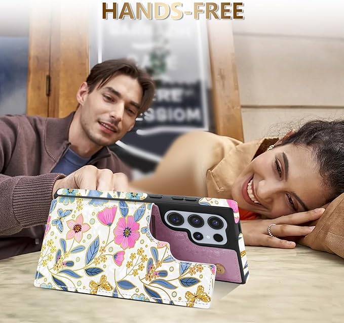 NNH Compatible with Samsung Galaxy S25 Ultra Wallet Case with RFID Blocking Card Slots Flip PU Leather Kickstand Double Magnetic Clasp Design Cover for Galaxy S25 Ultra(6.8 inch-Butterfly Flowers)