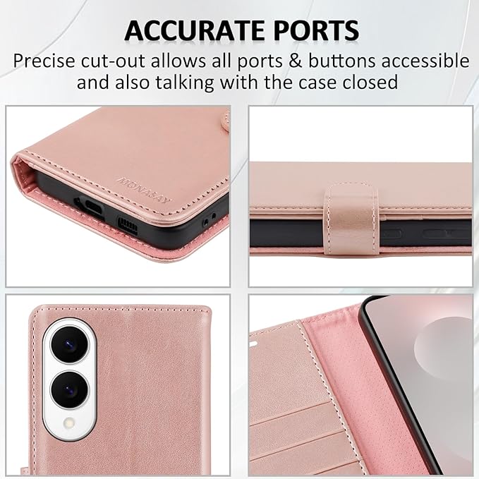 MONASAY Wallet Case Fit for Samsung Galaxy S25 Edge 5G，[Lens & Glass Screen Protector] [RFID Blocking] Flip Folio Leather Cell Phone Cover with Credit Card Holder, 6.7 inch, Rosegold