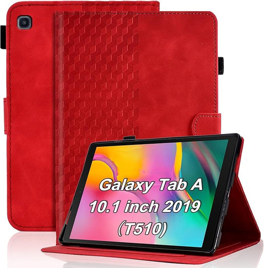 Case for Samsung Galaxy Tab A 10.1 2019 Model SM-T510/T515/T517 Magnetic Shell Foldable Cover with Card Holder Multi-Angle Galaxy Tab T510,Red