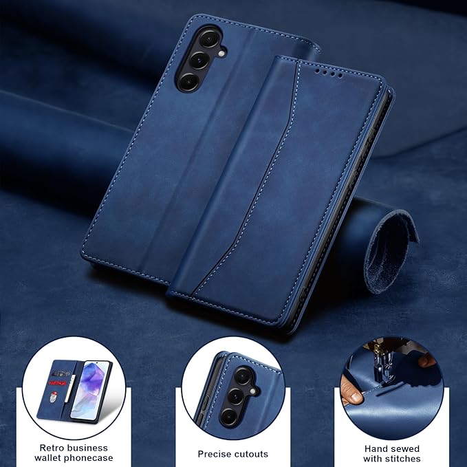 Jasonyu Flip Wallet Case for Samsung Galaxy A55,Leather Magnetic Folio Cover with Card Holder,Kickstand - TPU Shockproof Durable Protective Phone Case,Blue
