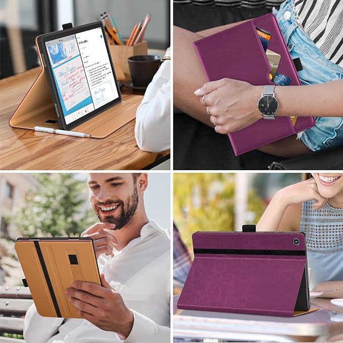 DTTO for Samsung Galaxy Tab A9 Plus 11 inch Case 2023, Premium Leather Business Folio Stand Cover with Hand Strap for Galaxy Tab A9+ 11'' 2023 Model (SM-X210/X216/X218) - Auto Wake/Sleep, Purple