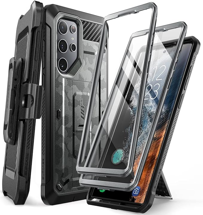 SUPCASE for Samsung Galaxy S22 Ultra Case with Stand, [Unicorn Beetle Pro] [2 Front Frames] [Built-in Screen Protector & Belt-Clip] Military-Grade Protection Phone Case for Galaxy S22 Ultra, CamoGray