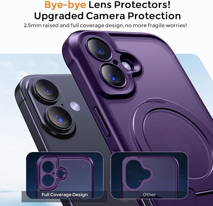 MOCCA Compatible with iPhone 17 Case with Magnetic Invisible Stand [Full Camera Protection] [Compatible with Magsafe] Military Drop Shockproof Translucent Matte Phone Case Cover 6.3",Deep Purple