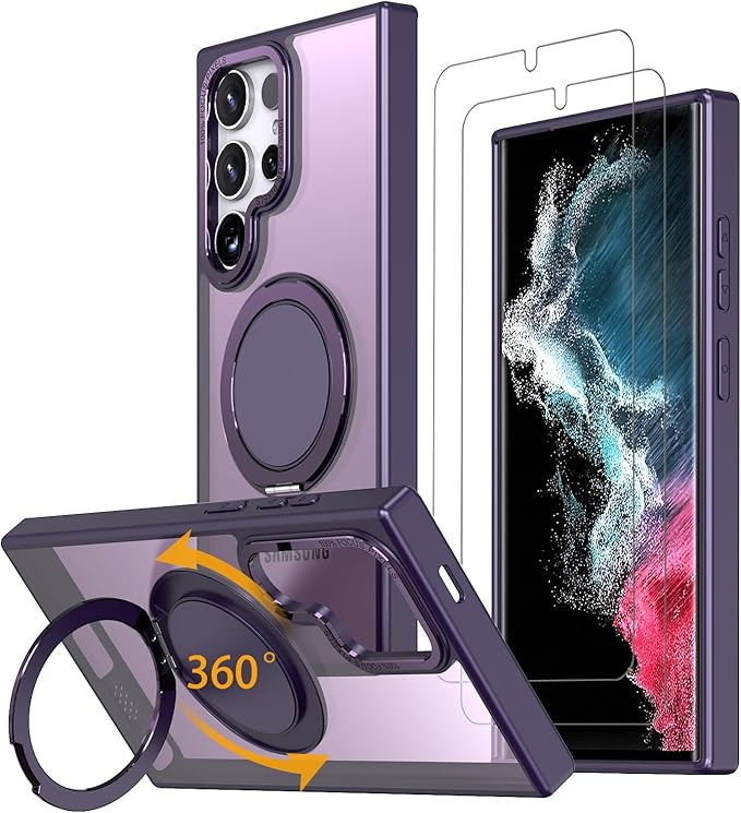Magnetic Stand Case for Samsung Galaxy S24 Ultra 6.8" [with 2 Screen Protectors] [360° Rotation Magnetic Stand] [Compatible with Magsafe] Military-Grade Drop Protection Case, Purple