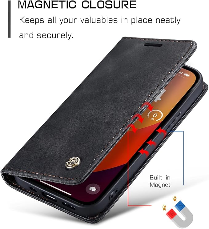 for iPhone 15 Pro Case, Flip Wallet Leather Case with Card Holder Magnetic Closure Shockproof Kickstand Protective Phone Cases Cover for iPhone 15 Pro, Black