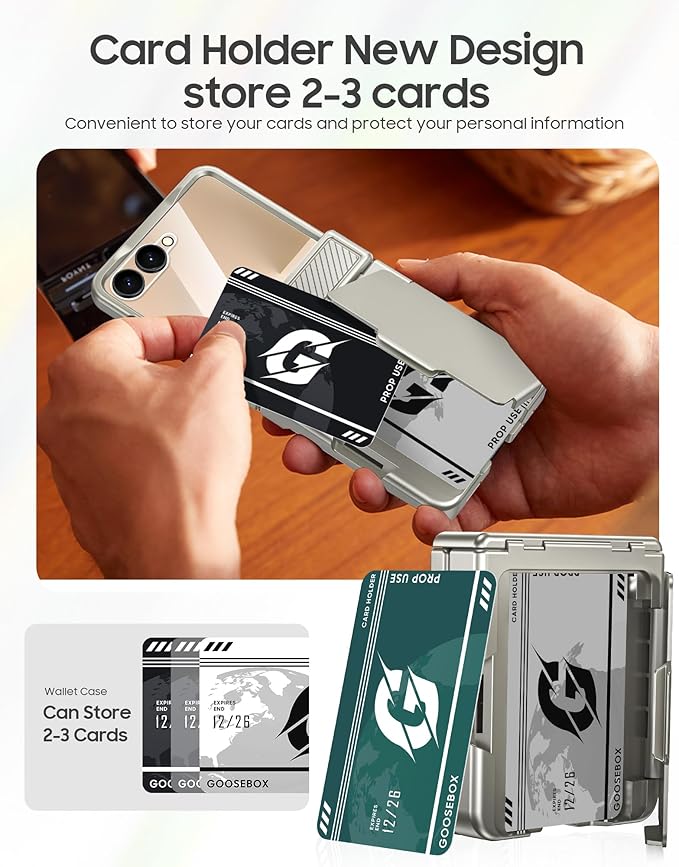 for Samsung Galaxy Z Flip 7 Case Wallet RFID Card Holder&Hinge Protection&HD Screen Protector, Full Body Shockproof Cover for Galaxy Z Flip 7(Natural Titanium)