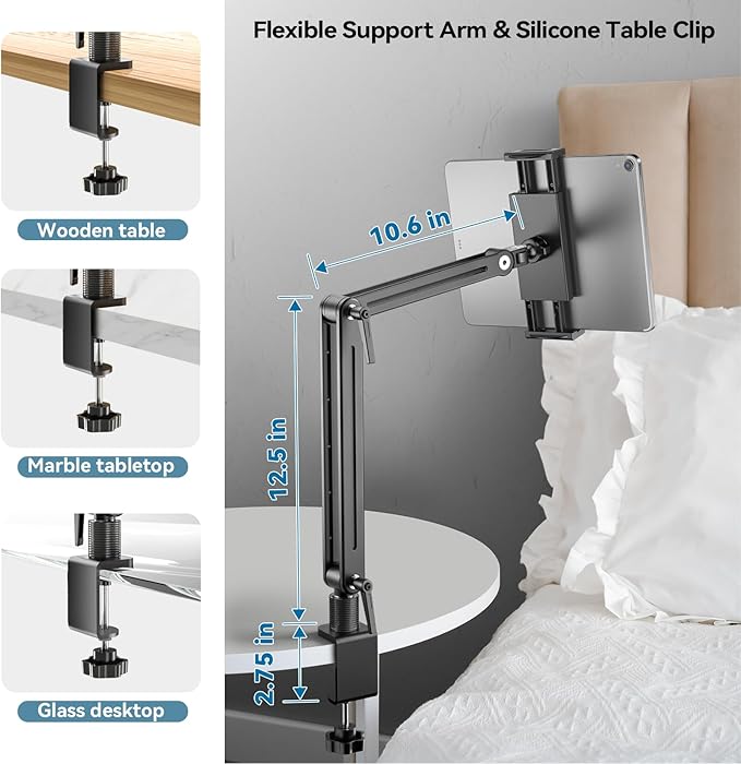 Mount Soporte para Tablet/Portable Monitor/Ereader - Strong Bearing Weight Over 5.5lbs with Built-in Adjusting Wrench with 360°Rotate Base Fits for ipad 4.7-15.6" Tablet Stand Holder
