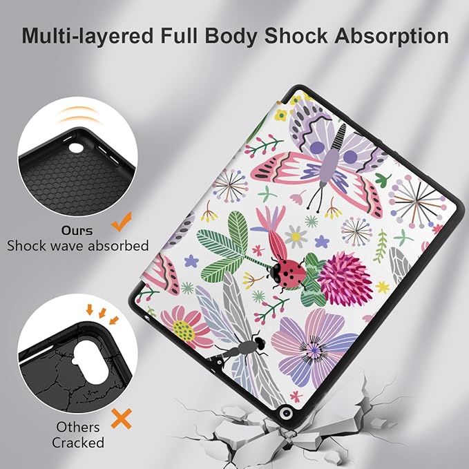 DONGKE Case Compatible with iPad 10.2 Inch 2021 2020 2019 iPad 9th/8th/7th Generation with Pencil Holder, Slim Stand Protective Case with Soft TPU Back, Auto Sleep/Wake Cover, Dragonfly
