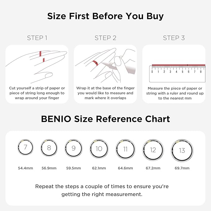 Benio Ring Gen 2 Smart Ring, Step/Sleep/Blood Oxygen/Heart Rate Tracker for Women Men, Higher waterproof rating 5ATM Fitness Tracker,No Subscription Fee,for iPhone and Android (Size 11, Galaxy Sliver)