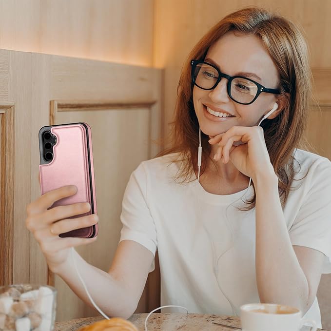 DJDUCK Designed for Samsung Galaxy S25 Case Wallet with Card Holder, [Magnetic Clasp Cover] [RFID Blocking Leather Protection] Shockproof Women Men Cases for Samsung S25 Rose Gold