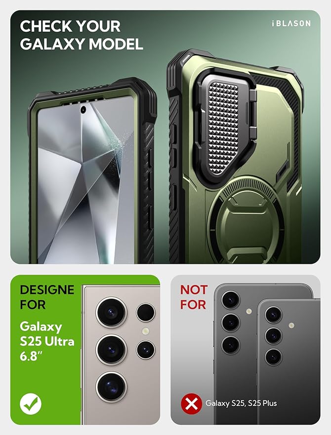 i-Blason Armorbox for Samsung Galaxy S25 Ultra Case MagSafe with Camera Cover Stand [Military Protection] Full-Body Heavy Duty Magnetic Phone Case with Screen Protector for S25 Ultra 6.9 inch, Green