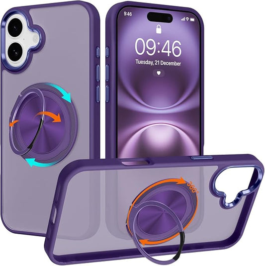 ZIYE Dark Purple Case for iPhone 16 Plus Case with Stand [Compatible with MagSafe] Slim Heavy Duty Protection Military Grade Shockproof Magnetic Cover with 360 Rotatable Ring Kickstand for Women Men