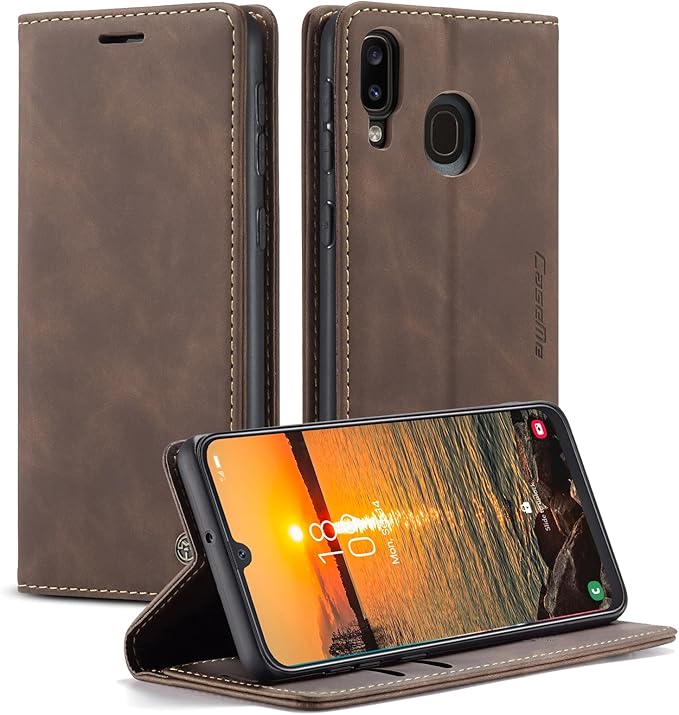 for Samsung Galaxy A40 Case, Flip Wallet Leather Case with Card Holder Magnetic Closure Shockproof Kickstand Protective Phone Cases Cover for Samsung A40,Coffee