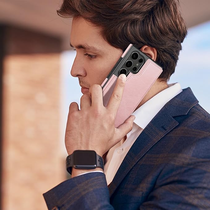 DJDUCK Designed for Samsung Galaxy S25 Ultra Case Wallet with Card Holder, [Magnetic Clasp Cover] [RFID Blocking Leather Protection] Shockproof Women Men Cases for Samsung S25 Ultra Rose Gold