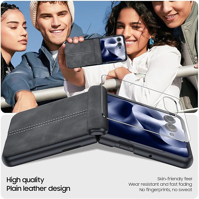 for Motorola Razr Ultra 2025 Case Built-in Screen Protector & Hinge Protection & Ultra Thin PU Leather Matte PC Shockproof Phone Cover Smartphone Case for Moto Razr Ultra 2025 (Black Gray)