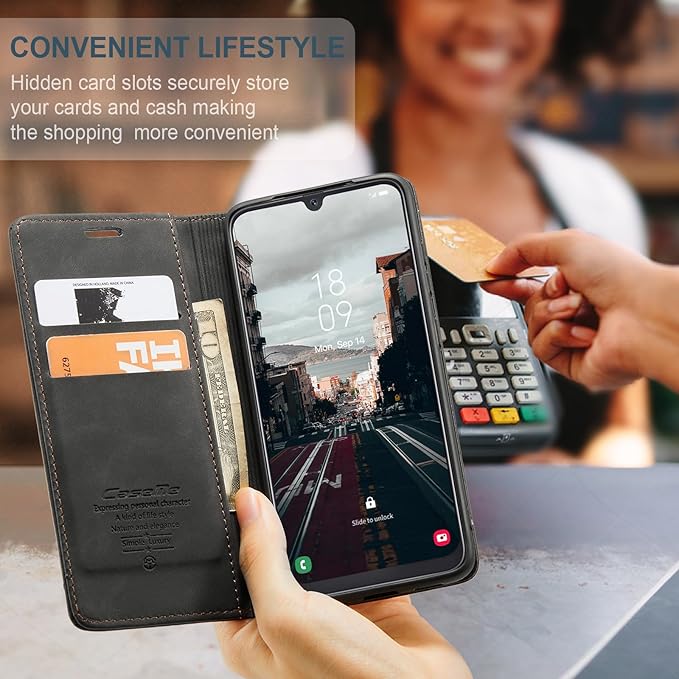 for Samsung Galaxy A50 Case, Flip Wallet Leather Case with Card Holder Magnetic Closure Shockproof Kickstand Protective Phone Cases Cover for Samsung A50,Black