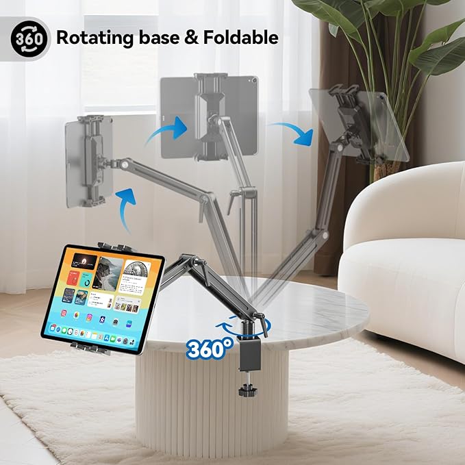 Portable Monitor Stand Desk Mount - Strong Bearing Weight Over 5.5lbs, Large Clamp Support up to 18.5 inch 360° Rotating Base Swivel Tall Desk Arm Holder for iPad Air/Pro/Mini