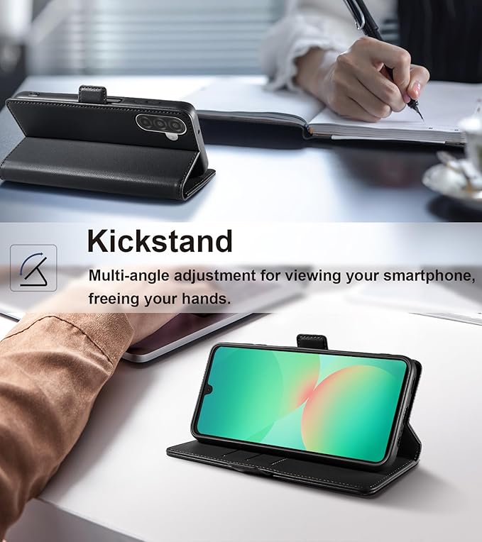 Wallet Flip Case for Samsung Galaxy A26 5G - [RFID Blocking] Luxury PU Leather Card Holder Magnetic Phone Cover with Kickstand,Shockproof Protective Case,Black